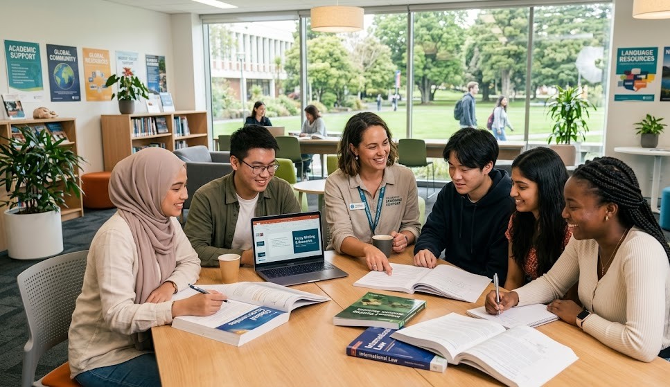 International students studying together