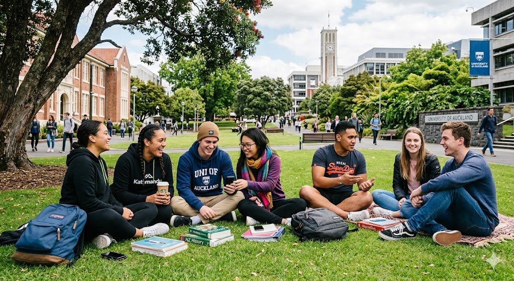 New Zealand university students working together